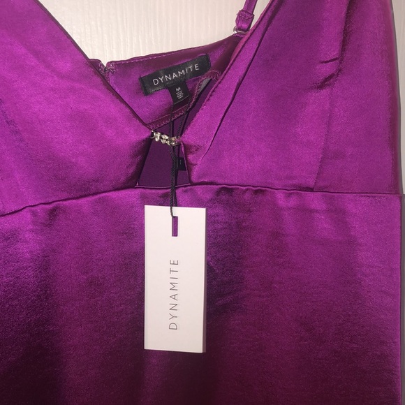 Purple-pink satin dress with diamond straps - Picture 3 of 3